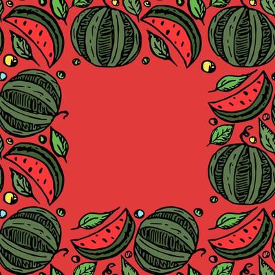 watermelon frame. vector doodle illustration with watermelon. pattern with watermelon and place for text