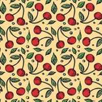 Seamless cherry pattern. Doodle vector with red cherry icons. Vintage cherry pattern