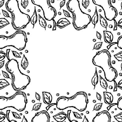 Seamless pear pattern with place for text. Black and white pear background. Doodle vector illustration with fruits