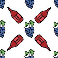 seamless wine pattern. vector doodle illustration with wine and grape. pattern with wine