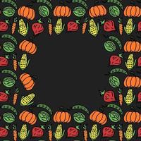 Seamless vegetables pattern with place for text. Colored doodle vegetables pattern. Food background vector