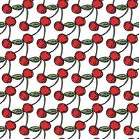 Seamless cherry pattern. Doodle vector with red cherry icons. Vintage cherry pattern