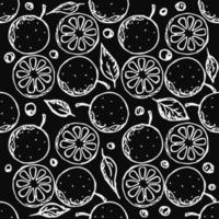 Seamless orange pattern. Black and white orange background. Doodle vector illustration with fruits