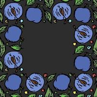 plum frame. Colored plum background with place for text. Doodle vector illustration with fruits