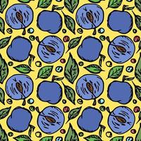 Seamless plum pattern. Colored plum background. Doodle vector illustration with fruits
