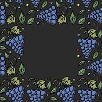 Seamless grape pattern with place for text. Doodle vector with grape icons. Vintage grape pattern