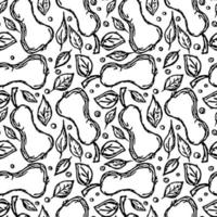 Seamless pear pattern. Black and white pear background. Doodle vector illustration with fruits
