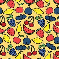 Seamless pattern with fruits icons. Colored doodle fruits pattern. Food background vector