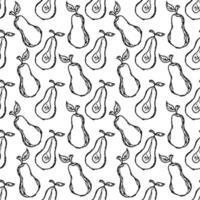 Seamless pear pattern. Black and white pear background. Doodle vector illustration with fruits