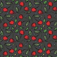 Seamless cherry pattern. Doodle vector with red cherry icons. Vintage cherry pattern