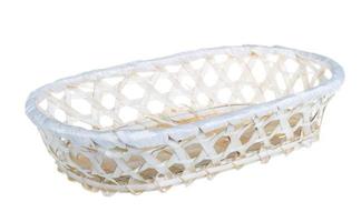Wickerwork empty yellow breadbasket on white background photo
