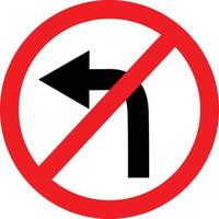 circular single white. red and black no turn left symbol. do not turn left at traffic road sign. traffic sign. vector