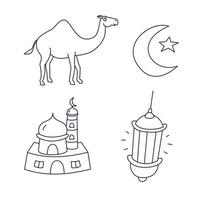 Coloring page cute sticker illustration of Eid al-Adha  the Muslim holiday of Hajj vector