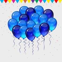 Birthday party vector background - colorful festive balloons, confetti, ribbons flying for celebrations card in isolated white background with space for you text.