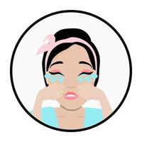 Tears, cartoon cute brunette woman crying, wiping her tears with her fists, upset pretty girl has a lot of tears on her cheeks. vector