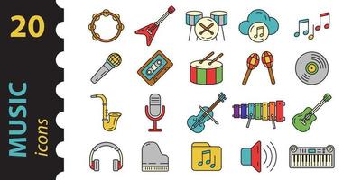 Musical instruments Icons in color. Linear style. Flat design. vector