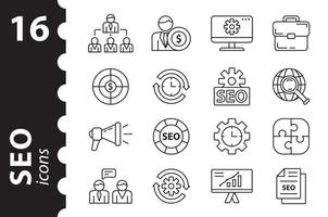 SEO linear icons set in vector. Concept of optimization and marketing. Linear illustration. vector