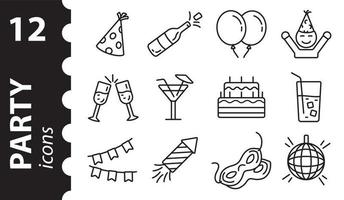 conjunto de iconos de fiesta de celebración. ilustración vectorial de contorno, vacaciones de símbolo lineal. vector