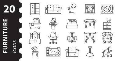 Furniture icon set and home decor. Pictogram in linear style. vector