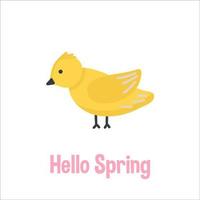 Gardening and spring set hand drawn elements - yellow bird. For greeting card, party invitation, poster, tag, sticker kit. Vector illustration