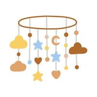 Cute multi-colored carousel mobile for baby cot in hand-drawn boho style vector