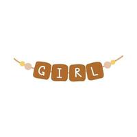 Wooden beads with letters girl for gender party in boho hand drawn style vector