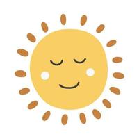 Cute satisfied sun face with smile in hand-drawn boho style vector