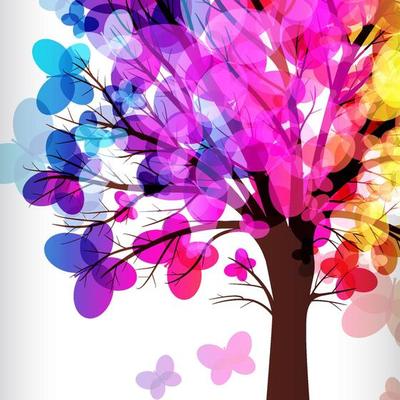 abstract background, tree with branches made of colorful butterflies.