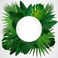 Tropical leaves circle frame. Floral design background. vector