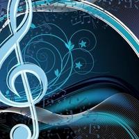 Music floral background. Melody, notes, key, swirly. vector