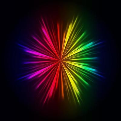 Rainbow light rays background, vector abstract colorful burst.