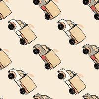 Cute truck car seamless pattern. Kids hand drawn automobile background. Transport wallpaper. vector