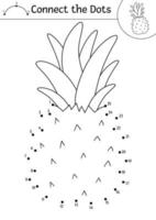 Vector dot-to-dot and color activity with pineapple. Summer connect the dots game for children with funny exotic fruit. Tropical coloring page for kids.