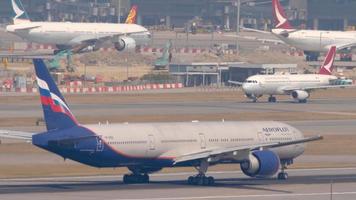 HONG KONG   NOVEMBER 10, 2019 - Aeroflot Boeing 777 VP BGD begin accelerate before departure from Chek Lap Kok International Airport, Hong Kong,. video
