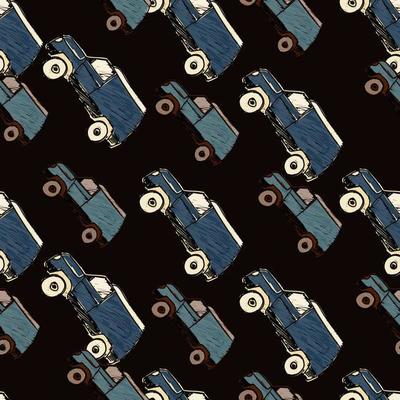 Cute SUV car seamless pattern. Kids hand drawn automobile background.