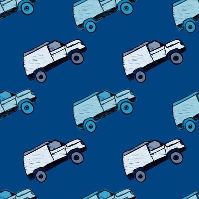 Cute SUV car seamless pattern. Kids hand drawn automobile background.