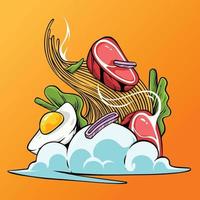 Delicious Noodle with Egg Illustration vector