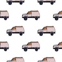 Cute SUV car seamless pattern. Kids hand drawn automobile background. vector