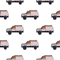 Cute SUV car seamless pattern. Kids hand drawn automobile background. vector