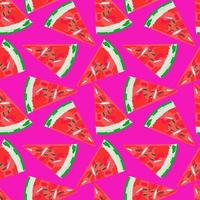 Seamless pattern with watermelons on purple background. Hand drawn watermelon slices endless wallpaper vector