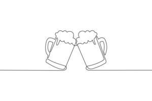 dibujo de línea continua de vasos de cerveza de alegría aislado sobre fondo blanco. vector