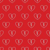 Broken heart seamless pattern on red background. vector