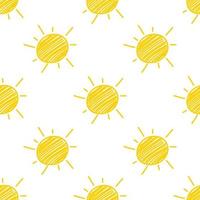 Sun seamless pattern on white background. vector