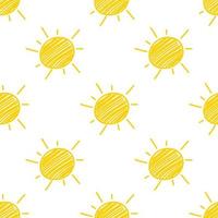 Sun seamless pattern on white background. vector