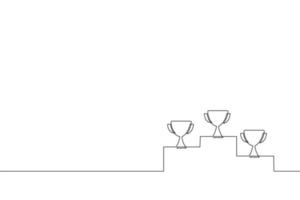 Continuous line drawing of Winners podium with trophy icon isolate on white background. vector