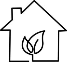 Continuous line drawing of Eco House with leaf on white background. vector