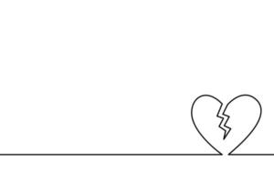 Continuous line drawing of Broken heart on white background. vector