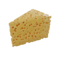 pedaço triangular de queijo amarelo com buracos, isolado em fundo transparente, imagem de comida de alta resolução. png