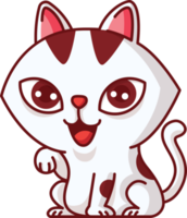 Cartoon cute adorable white female cat paw up with smile on love shape background png mascot