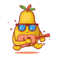 mascota de personaje de fruta de pera fresca tocando guitarra dibujos animados aislados en un diseño de estilo plano. gran recurso para icono, símbolo, logo, pegatina, banner. png